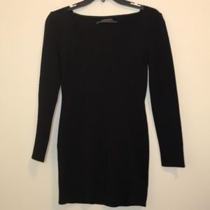 Urban Outfitters Form Fitting Black Long Sleeve Tunic w/ Scalloped Neck